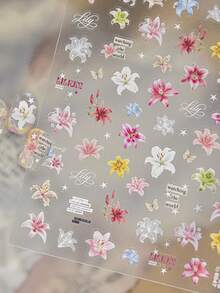 1 Lily Nail Charm Stickers Watercolor Flower Self Adhesive Nail Art Stickers Butterfly Letter Design Spring/Summer Nail Decoration Stickers - Multicolor - View 1