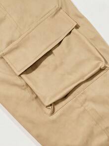 4-7 Years Old Girls Cargo Tapered Long Pants, Multi-Pocket Loose Casual Sports Pants - Khaki - View 4