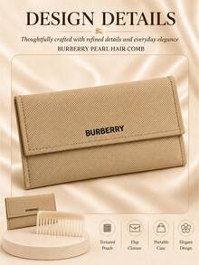 Burberry Pearl Wide-Tooth Comb 13*5cm, Pearl Luster Finish, Includes Storage Pouch, Smooth Hair Care, Portable For Daily Styling And Travel. - Champagne - View 7