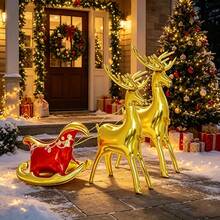 3pcs 2 Gold Reindeer + 1 Sleigh Christmas Reindeer Sleigh Foil Balloon Set, Suitable For Christmas Party Scene Decoration Props - View 5