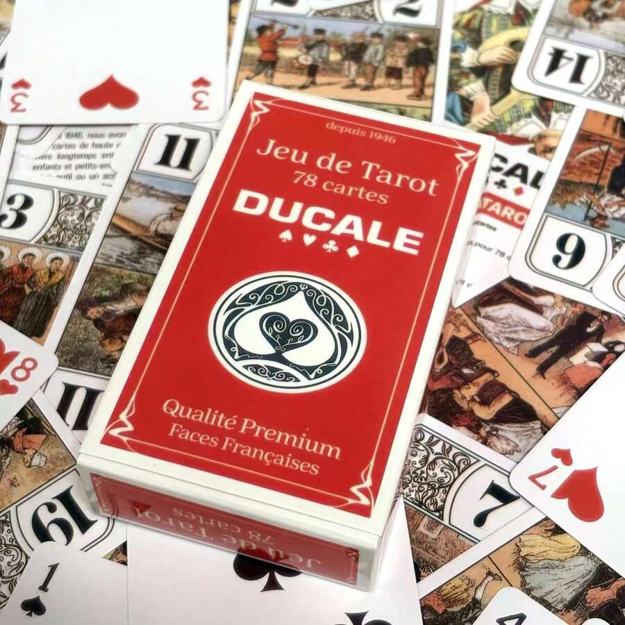 紙板材質 洞察閱讀用 初學者占卜桌遊牌組 法文版 78張塔羅牌套組 Jeu De Tarot 78 Cartes - 紅色 - 查看 1