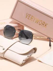 Verywork 1pc Personalized Geometric Brand Design Women's Sunglasses, Comes With Storage Case And Cleaning Cloth, Suitable For Beach Vacation, Street Fashion, Outdoor Travel, Driving Sun Protection And More - Multicolor - View 8