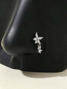 1pc L-Shaped Gold Rhinestone Flower Nose Ring/Stud, Valentine's Day & Mother's Day Gift - Gold - View 13