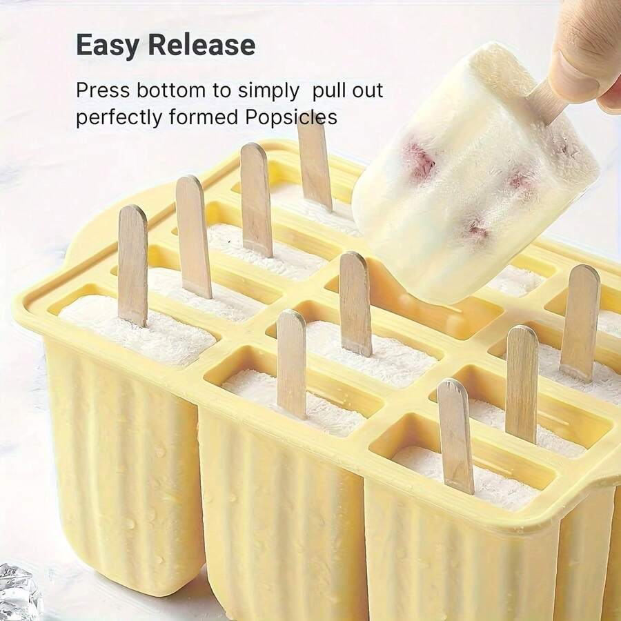12-Cavity Silicone Popsicle Mold With Lid, Ice Cream Popsicle Maker, Easy Release Reusable Freezer Ice Tray, Homemade Fruit Yogurt Popsicle Mold, Kitchen Freezer Dessert Making Tool