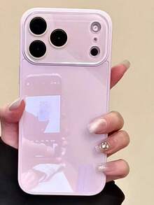 Luxury Solid Color Glossy Glass Phone Case Compatible With Iphone 17 Pro Max 16 15 14 13 12 11 Pro Max, Lens Protection, Anti-Drop, Shockproof Hard Back Cover - Light Purple - View 9