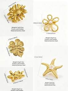 VceTd1/5PCS Fashionable Romantic Floral/Starfish Design Stainless Steel Brooch Suitable For Women's Daily Wear, Vacation, Evening Wear Or Holiday Gift - Golden - View 13