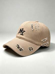 1pc NY Letter Embroidered Distressed Baseball Cap, Ripped Edge Vintage Washed Adjustable Casual Outdoor Hat, Unisex Daily Wear - Multi-color - View 3