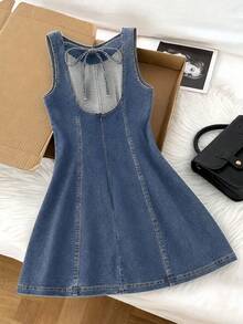 Women Denim Dresses - Dark Wash - View 6