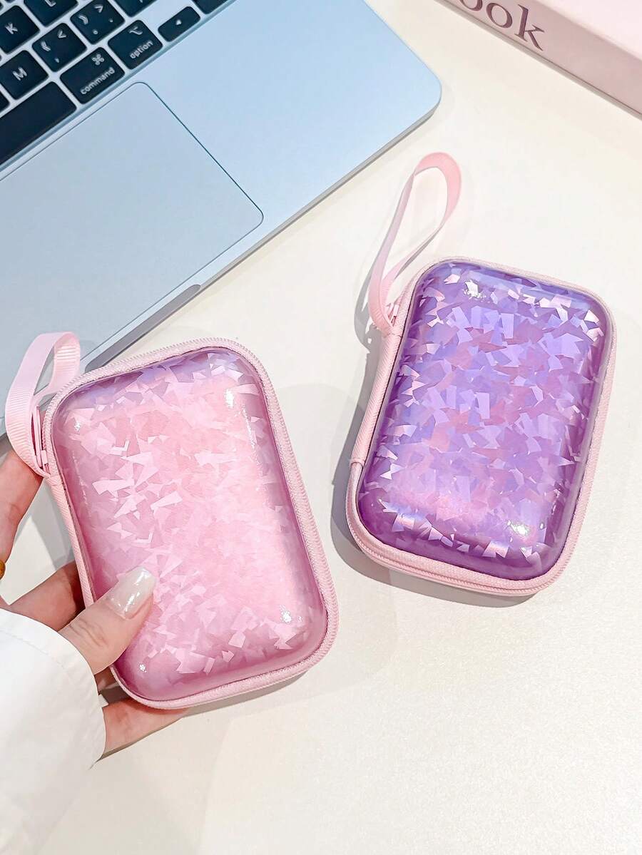 Smooth Sequins, High-End Luxury Data Cable Charger Storage Bag Earphone Storage Box Anti Drop Zipper Bag Creative - Multicolor - View 1