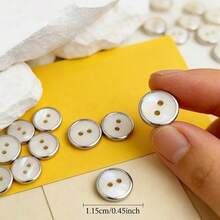 15/25/35Pcs Gold/Silver Trimmed White Shell Buttons, Suitable For Clothing, Shirts, Sewing Crafts And Home Decor Fabric - Multicolor - View 5