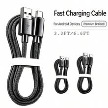 كابل شحن سريع USB Type-C، كابل شحن وبيانات USB-A إلى USB-C (مضفر من النايلون 33 قدم/6.6 قدم/10 قدم)، متوافق مع Galaxy S25/24/S23/S22/S21، الهواتف، متوافق مع iPhone 16/16 ProMax/15 Plus/15 Pro/15 Max، متوافق مع Redmi والهواتف وهواتف Android الأخرى كابل شحن - الأسود - مشاهدة 1