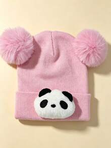 Cute Panda Knitted Hat, Double Pom-Pom Design, Suitable For Toddlers, Soft And Warm, Suitable For Daily Wear, Outdoor Walks And Home Sleep - Multicolor - View 26