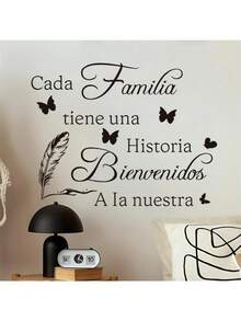 1pc Removable Wall Decal, Spanish Quote, With Feather, Butterfly And Heart Patterns, Warm Decoration For Living Room, Entryway, Home - Spanish Quotes - View 5