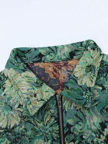 Men's Fashionable Vintage Green Floral Jacquard Jacket - Multicolor - View 5
