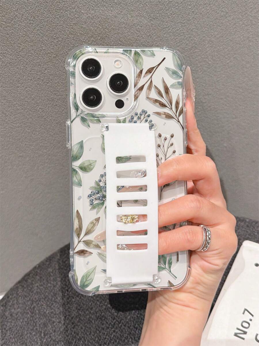 1件透明TPU軟殼四角防摔背部矽膠鏤空腕帶手機保護殼 UV印花花葉藍莓圖案,適用於Apple 7/8/7PLUS/8PLUS/X/XS/XR/XSMAX/11/11PRO/11PROMAX/12/12PRO/12PROMAX/12MINI/13/13PRO/13PROMAX/13MINI/14/14PRO/14PROMAX/14PLUS/15/15PRO/15PROMAX/15PLUS/12MINI/13MINI/16PROMAX/17PROMAX/18PROMAX - 彩色 - 查看 1