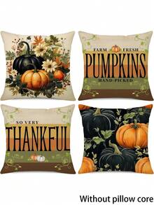 Fall Pillow Covers Set Of 4 Pumpkin Vines Floral Thanksgiving Decorations Autumn Harvest Striped Throw Cushion Case For Sofa Couch - Burnt Orange - View 1