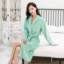 1pc New Flannel Bathrobe, Popular Coral Fleece Pajamas, Home Morning Robe, High-End Hotel Sleepwear, Printed One-Piece Loungewear, Luxurious Loose Tie-Waist Bathrobe, Home Wear, Suitable For Outdoor, All-Season Sleepwear - Multicolor - View 26
