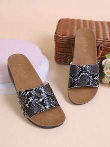 Sandal Pantai Platform Wedges Bermotif Ular dengan Hiasan Paku Keling untuk Wanita, Cocok untuk Musim Panas - Hitam - View 6