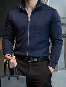 Men's Autumn Fitness Casual Long Sleeve Jacket, Simple Fashion Daily Wear - Navy Blue - View 4