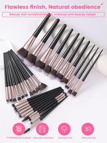 6/20/30/50 Pieces Complete Black Makeup Accessory Kit, 30 Multifunctional Makeup Brushes, Powder Puffs, Cosmetic Sponges, Bow Headband, Wristbands & Brush Cleaning Bowl, Soft Applicator Tools For Face And Eye Daily Makeup - Black - View 14