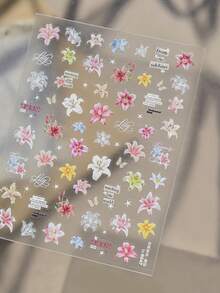 1 Lily Nail Charm Stickers Watercolor Flower Self Adhesive Nail Art Stickers Butterfly Letter Design Spring/Summer Nail Decoration Stickers - Multicolor - View 5