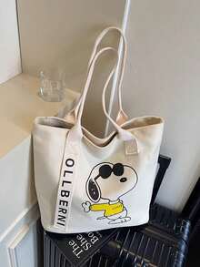 Snoopy Cartoon Canvas Tote Bag, Large Capacity Handbag, New Commuter Shoulder Bag, Versatile Storage Bag For Travel, Vacation, Daily Use, Shopping, Phone And Cosmetics Organizer, Birthday Gift For Friends, Back To School Friendship Gift, Holiday Gift - View 7