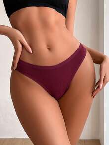 12Pcs Cotton Hemmed Solid Color Breathable Thin Sexy& Basic  Women's Thongs, Comfortable Women's Underwear,Size From XS To XXL - 彩色 - 查看 5