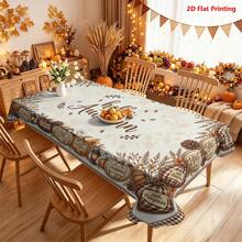 1/2pcs Autumn Tablecloth, Autumn Harvest Theme Polyester Fabric Tablecloth, Hello Autumn Pumpkin Wreath Pattern, Suitable For Dining Table, Restaurant, Coffee Table, Kitchen, Picnic, Camping, Country Farmhouse Decor, Tabletop Protection, Holiday Season Celebration - Multicolor - View 13