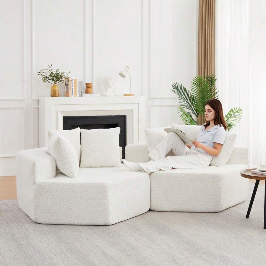 Swivel Chair - Krem + Chenille + Busa + Pegas + Modern + 2 Dudukan - View 1