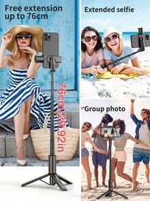 Selfie Stick With Curved Fill Light, Portable & Stable Phone Tripod Stand With Wireless Remote For Phone 16 15 14 13 12 Pro Max, Etc. Smartphone - 黑色 - 查看 5