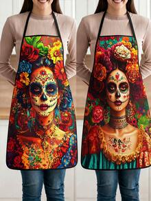 4pcs Day Of The Dead Kitchen Apron, Sugar Skull Woman Floral Marigold Rose Print Adjustable Cooking Apron For Mexican Holiday Halloween Party Decor - Multicolor - View 14