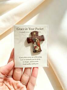 1/5/10pcs Jesus Cross Prayer Statue, One Statue Of Cross With Virgin Mary, Joseph And Jesus, Comes With Prayer Card, Inspirational Card Suitable For Christian Prayer Gift, Faith-Based Cross Gift - View 4