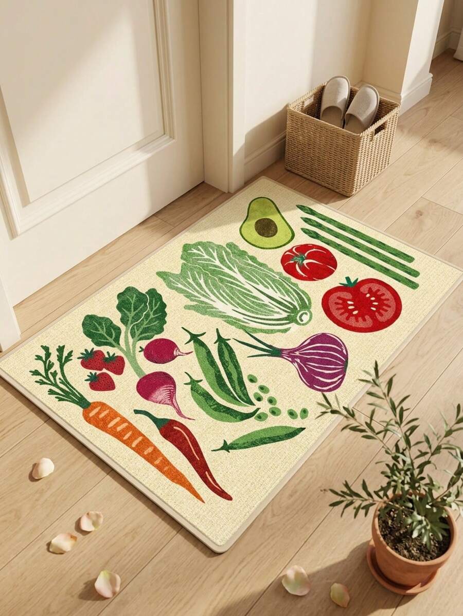 1pc Nordic Fresh INS Style - Cartoon Fruit & Vegetable Pattern Door Mat, Suitable For Bathroom, Kitchen, Entrance, Hallway, Bedside, Living Room, Bedroom, All-Season Machine Washable Soft Small Size Rug, Aesthetic Home Decor - Multicolor - View 1