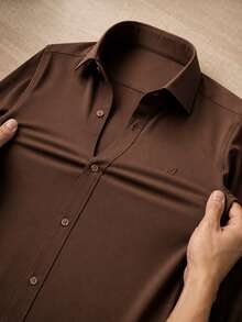 Men's Long Sleeve Spandex Dress Shirt - 鏽棕色 - 查看 6