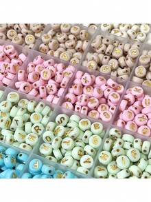 300/840顆粉色、紅色、白色多色金色字母珠與心形壓克力珠組合套組－珠寶製作套件－適用於珠寶DIY手工製作、手工手鍊、項鍊手工藝用品 - 七彩色 - 查看 4