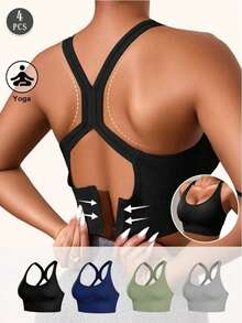 4pcs/Set Women's Seamless Shock-Absorbing Sports Bras, Lightweight & Breathable, Suitable For Yoga And Light Exercise, Back Shaping Padding, Comfortable Athletic Curve Style - Multicolor - View 2