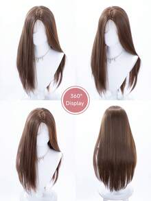 alicegarden 28 Inch Lace Front Wig, Natural Straight Hair, Stunning Brown Color, Middle Part Design, Suitable For Women's Daily Wear, Party, Cosplay, Natural And Durable Wig Gift, Halloween - Brown - View 9
