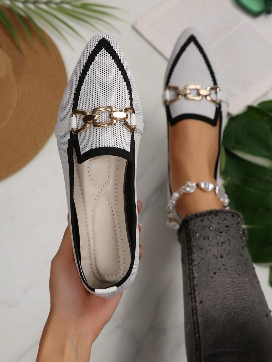 Fashion Casual Mesh Women's Flat Slip-On Pointed Toe Breathable Anti-Slip Loafers - White - View 1