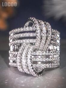 1pc Elegant Cubic Zirconia Ring Women Wedding Engagement Party Jewelry Valentine's Day Gift - Silver - View 12