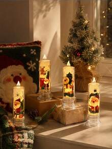 4/1pc Christmas Flameless Flickering LED Candles, Battery Operated LED Tea Lights, Cartoon Santa Claus Reindeer Snowman Print, Birthday Party, Wedding Decor, Romantic Candlelight Dinner, Valentine's Day, Christmas Decor, Home Decor, Tabletop Decor - Christmas - View 5