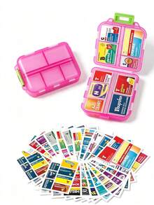 Portable 7-Day Pill Organizer Box With Labels, Mini Travel Daily Pill Box, Medication Storage Box, Kitchen Essential Bathroom Accessory, Wedding Decor, Living Room Decor, Kitchen Decor, Bathroom Decor, Bedroom Decor, Home Decor, Room Decor - Multicolor - View 3