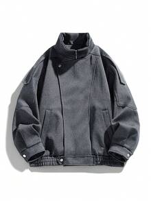Men's Niche Design Textured Patchwork Motorcycle Jacket, Spring/Autumn Fashion Streetwear - Dark Grey - View 2
