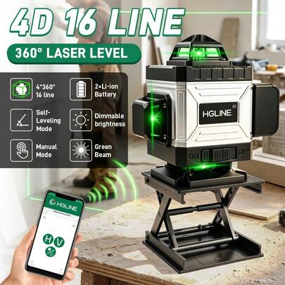 ONEVAN Livelli laser 4D a 16 linee, livello laser verde verticale orizzontale a 360°, strumento di misurazione autolivellante