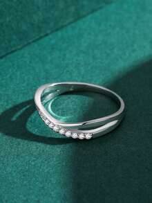 1pc 925 Sterling Silver Simple Geometric Line Clear CZ Finger Rings For Women Classic Wedding Statement Jewelry - Silver - View 5