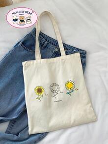 Women's Sunflower Print Pattern Shopping Bag - Beige - View 6