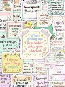 50pcs Aesthetic Inspirational Sticky Notes, Positive Energy Self-Love Quotes Decorative Stickers, Waterproof Stickers, Suitable For Scrapbooking, Phone Cases, Notebooks, Back To School DIY Accessories - A - View 1