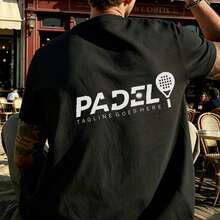 Padel Racket Graphic Print T-Shirt 100% Cotton 180 G/M² Crew Neck Breathable Regular Fit Summer Sports Leisure Shirt - 黑色 - 查看 4