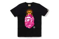 Ape Head Graphic Tee,Rose Pink Camouflage And Ape,Classic Streetwear Cotton T-Shirt,American Collegiate Style,Summer T-Shirt, Women's T-Shirt