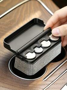 Rhinestone Car Coin Holder, Suitable For Most Cars And Trucks, Car Accessories Storage Box, Euro Coin Storage Box, Compact Car Coin Holder/Applicable, Convenient Mini Storage Box, Creative Storage, Easy To Put In And Take Out, Mini Car Coin Storage Box/Center Console Storage Box And Remote Control Storage Box/Suitable For Most Cars And Trucks/Space-Saving Multi-Functional Storage Box/Essential Accessory For Commuting And Road Trips, Teacher's Day Gift, Back To School, Halloween, Christmas Gift - Multicolor - View 10