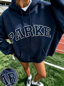2026New Arrival Bestseller Women's Casual "PARKE" Letter Print Loose Pullover Sweatshirt, Encountering Lazy Fashion, Women's Graphic Tops Clothes. - 藏藍色3 - 查看 11